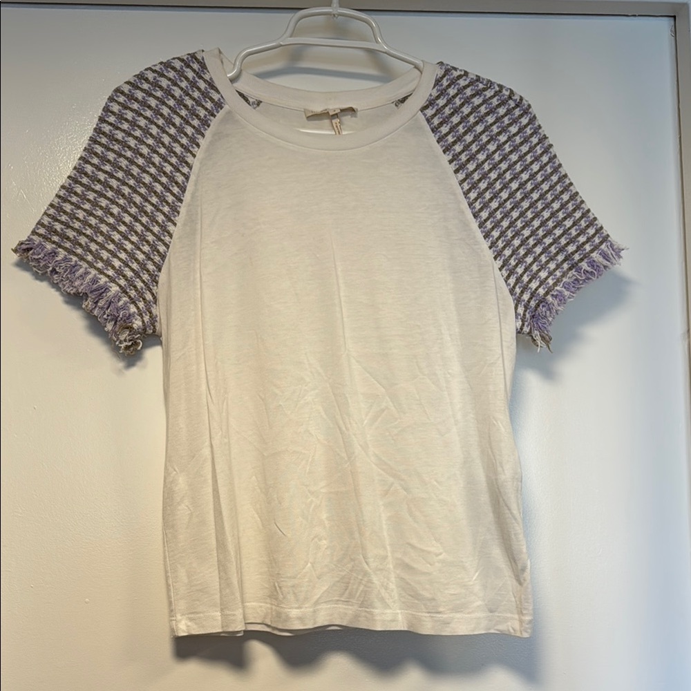 Maje White and Purple Tweed Short Sleeve T-Shirt